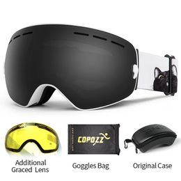 COPOZZ Ski Goggles with Case Yellow Lens UV400 Anti-fog Spherical Ski Glasses Skiing Men Women Snow Goggles Lens Box Set 240109