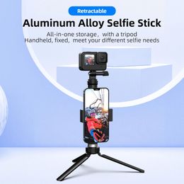 Monopods Telesin 6in1 Aluminium Alloy Handheld Extendable Monopod Selfie Stick Tripod Mount for Gopro Camera Dji Osmo Action Smartphones