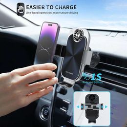 New Automatic Clamping Car Stand Cooling Folding Screen Mobile Phone Car Stand For Samsung S23 for IPhone 12 11 13 Exhaust Phone