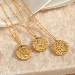Pendant Necklaces Fashion Zodiac Signs Stainless Steel Necklace For Men Women Luxury Twelve Constellations Embossed Clavicle Chain Jewellery