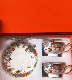 Top Porcelain coffee cup and saucer bone Mug china mark mosaic design outline in gold tea cups and saucersset