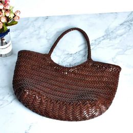 Totes Top layer cow woven bag genuine leather French vegetable basketcatlin_fashion_bags