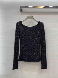 Women's T Shirts 2024 Fashion Long-sleeved Sexy Casual Full Body Sequins High-end Slim T-shirt Top 1224