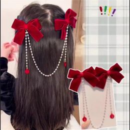 Hair Accessories Black Velvet Bowknot Hairpins For Women Super Fairy Pearls Side Clips Korean Chic Barrettes Hairgrips