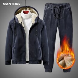 Cashmere Suit Winter Men Tracksuit Fleece Warm Hoodie Pants Clothing Casual Set Plus Size Velvet 2 Pieces 240110