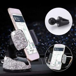 Cell Phone Mounts Holders Crystal Car Phone Holder Support Universal Dashboard Mobile Phones Stand Air Vent Clip Mount Holder Bling Girls Car Accessories YQ240110