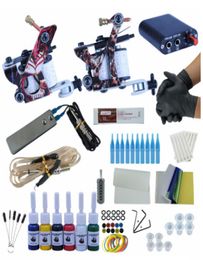 Complete Tattoo Machine Kit Set 2 Coils Guns 6 Colors Black Pigment Sets Power Tattoo Beginner Grips Kits Permanent Makeup6461733