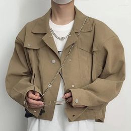 Men's Jackets 2024 Men Casual Autumn Short Jacket Streetwear Turn-down Collar Coat Texture Korean Harajuku Retro Long Sleeve Luxury Tops
