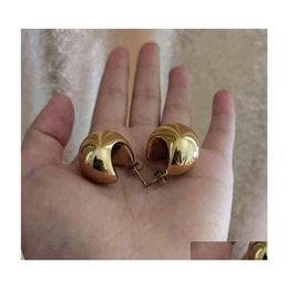 Hoop Huggie Half Moon Sphere Thick Chunky Gold Earring Stainless Steel For Women Chic Vintage Empty Lightweight 220108 Drop Delive239E