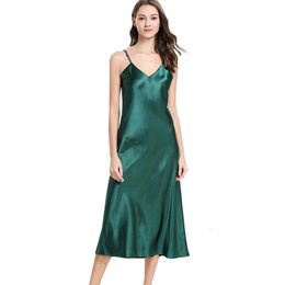 Women's Satin Nightgown Long Slip Sleep Dress Silk V Neck Sleepwear Solid Color Nightwear 240110