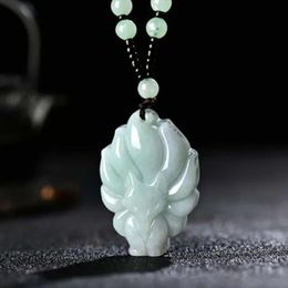 Pendants Natural Emerald Jade Nine tail fox Pendant Necklace Jewellery Fashion Accessories HandCarved man woman Amulet Gifts