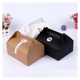 Förpackningsboxar grossist 100st 20x15x8cm Kraft Paper Cake Box med handtag godismat WEN6247 Drop Delivery Office School Business Ind DHR1F