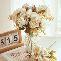 Decorative Flowers Vintage Artificial Peony Rose Flower Faux Silk Hydrangea Bouquet Home Table DrWedding Birthday Party Centrepiece Decor