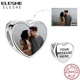 Beads ELESHE 925 Sterling Silver Valentine's Day Engrave Name And Photo Custom Charm For Women Fit Original Bracelet DIY Jewellery Gift
