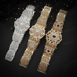 Moroccan Fashion Caftan Belts Crystal Grown Belts for Women Arabic Gold Waist Chain Ethnic Bridal Jewelry 240110