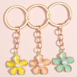 Keychains 1pc Fashion Flower Keychain Metal Plant Pendant DIY Jewelry Wedding Gifts Women Girl Bag Car Phone Keyring Handmade Craft