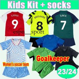 A Kids Kit Soccer Jerseys GABRIEL G. JESUS SMITH ROWE MARTINELLI WHITE Home Away 3rd Goalkeeper Children's Suit Short Sleeve Football Shirts
