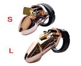 Gold Male Chastity Device Small Long Cock Cage with 5 Penis Rings Virginity Lock Sex Toys For Men2396169