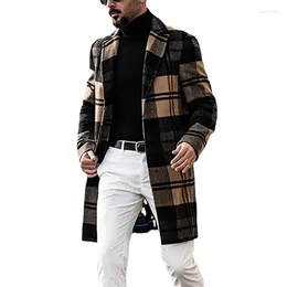 Men's Wool Fashion Men Woolen Coat Autumn Leisure Tartan Mid-Long Outwear Jacket Streetwear Plaid Cardigan Plus Size Tops