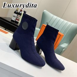 High quality designer womens long boots luxury thick sole high heel leg Martin boots fashion leather over ankle boots over knee socks boots Chelsea boot H heel YMHM 018