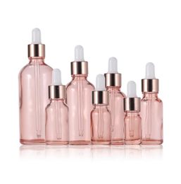 Pink Glass Dropper Bottle 5100ml Aromatherapy Liquid Essential Basic Perfume Tubes Massage Oil Pipette Refillable Bottles5316221