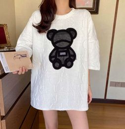 Women's T-shirts Harajuku Kawaii Girls Plus Size Tops Letter Jacquard O-neck Short Sleeves Loose Summer Tshirt Bear White Tees 451