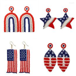 Dangle Earrings Felt Back Crystal Seed Beaded American Flag Creative Independence Day Statement Boutique Jewelry Wholesale