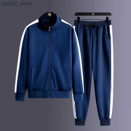 Men's Tracksuits 2023 Autumn Korean Tracksuit Men Zip Pocket Running Sets Striped Sporting Suit Jacket+ Sweatpants Jogging Fitness Clothing Q230110