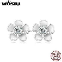 Stud WOSTU 925 Sterling Silver 0.1 CT moissanite Sakura blossoms Flower Stud earrings Pearl Drop earrings Moissanite Wedding Jewellery YQ240110