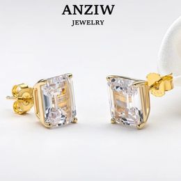 ANZIW Fashion 925 Sterling Silver Emerald Cut Stud Earrings for Women Geometric Piercing Earring Wedding Ear Buckle Jewellery Gift 240109