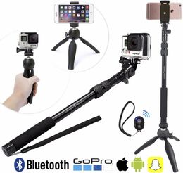 Monopods 3 w 1 Monopod ze stopu aluminium Bluetooth Selfie Stick z Mini statywem do kamer Gopro DLSR Iphone 6 6s 7 telefony Xiaomi