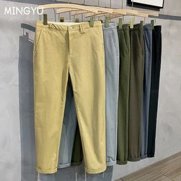 97Cotton Winter Casual Pants Men Business Fashion Classic Solid Color Stretch Straigh Thick Grey Khaki Brand Trousers Male 38 240109