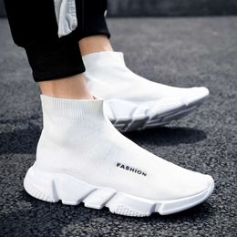 Fashion White Lightweight Sock Shoes Men Classic Casual Breathable Mesh Sneakers Women Outdoor High Top Men's Platform Shoe