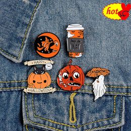 Pumpkin Head Ghost Witch Moon Cat Halloween Enamel Pins Round Insignia Brooches Backpacks Clothes Badge Lapel Pin Jewery Gifts f