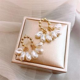 Dangle Earrings Korean Fashion Baroque Pearl High-Quality Temperament Goddess Fan Personality Irregular Exquisite Gifts