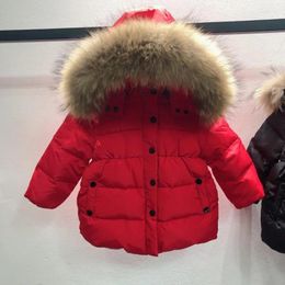 Down Coat Russia Winter Hooded Coats For Girl Real Fur Collar Single-Breasted Warm Outerwear Teenage Kids Jackets Snowsuit Y3612