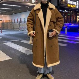 Men's Trench Coats 2024 Suede Lamb Wool Overcoats Thickened Windbreaker Long Coat Fashion Thicken Warm Male Loose Jackets