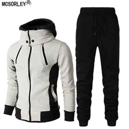 Men's Tracksuits Men's Sets Cotton Fleece Warm Zipper Jackets Coat + Sweatpants Autumn Winter Loose Male Stand Collar Clothing Hoodie Tracksuit Q230110