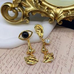 Stud Earrings Vintage Eyes Nose Mouth 18K Gold Plated Western Light Luxury