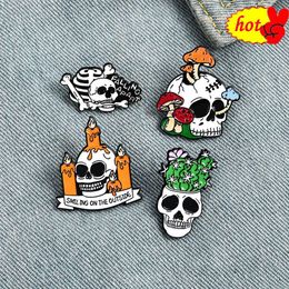 skull in Mushroom Candle Cactus namel Brooch Funny Killers Black Kitty Mew Denim Lapel Pin Fashion Bag Badge Jewellery Gift fo