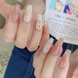 False Nails 10pcs Hand-worn Nail Gradient Cat Eye French Ballet Pure Desire Temperament Long Flash In The Court