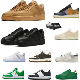 Mens Running Shoes One 1 MID 07 Light Green Brown Classic Triple Black All White Low High 1 Womens Flyline Sports Skateboarding outdoor Sneakers With Box