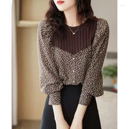 Women's Blouses Spring Autumn Fashion Polka Dot Printing Shirt Women High Street Casual Patchwork Long Sleeve Blouse Elegant All-match Tops