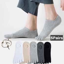 Men's Socks 5Pairs Five Finger Solid Boat Summer Thin Low Cut Invisible Cotton Breathable Split-toe Sox Non-slip Versatile