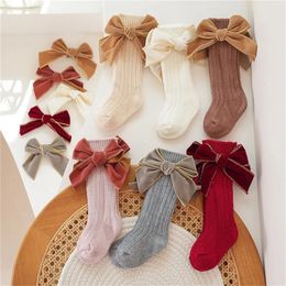 4 Pairs/lot Baby Girls Christmas Socks Kids Cotton Big Bow Sock Solid Woollen Leg Warmers Girl Toddler Soft Thicken Socks 240109