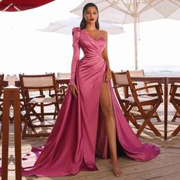 Wedding Party Dresses Women Prom Evening Elegant Sexy One Shoulder Backless Satin Pleated Side Split Loose Long Maxi Dress 2022 Y220222 Y22