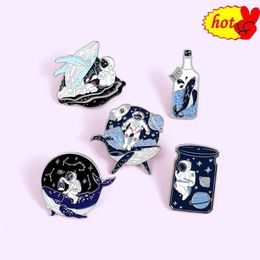 Hot Lapel Pins Whale Astronaut Drifting Bottle Metal Design Badges Brooch Enamel Pins Label Bag Backpack Jewellery Boy Girl Gift