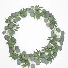 Decorative Flowers Green Leaf Grapevine Plant Wall Decoration Silver Yuan Eucalyptus Wedding Arch Artificial Wreath