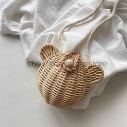 Shoulder Bags Children's rattan bag cute ear shape pose photo prop baby mini messenger bagstylishhandbagsstore