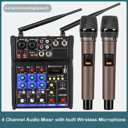 Audio DJ Mixer 4 Channels Console Wireless Microphone Sound Bluetooth Karaoke Recording Table Professional Mixing 240110